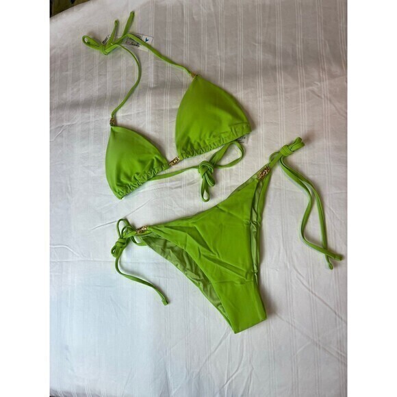 Mermaid Swimwear Double Ring Ornaments Green 2 Piece Bikini Size Large RefN03 - Picture 4 of 8